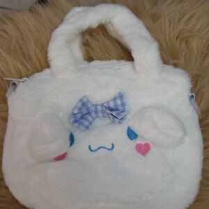 Bag, Cinnamon Roll Adorable White Plush Kids Bag with Blue Bow NWOT